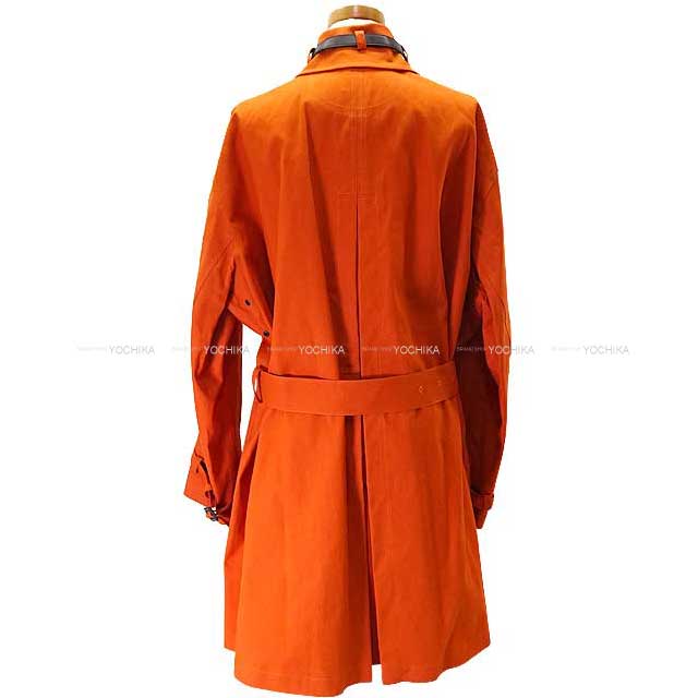 [Pre-loved] HERMES Trench coat by Martin Margiela Ladies Bolduc Ribbon Cotton Macintosh Coat Kelly belt #SM Orange Cotton100% Silver HW[LIKE NEW][Authentic]