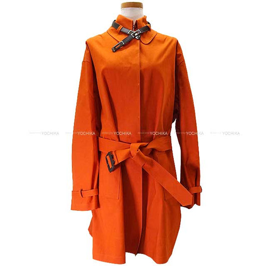[Pre-loved] HERMES Trench coat by Martin Margiela Ladies Bolduc Ribbon Macintosh Kelly belt #SM Orange Cotton100% #SM Silver HW[LIKE NEW][Authentic]