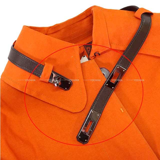[Pre-loved] HERMES Trench coat by Martin Margiela Ladies Bolduc Ribbon Macintosh Kelly belt #SM Orange Cotton100% #SM Silver HW[LIKE NEW][Authentic]
