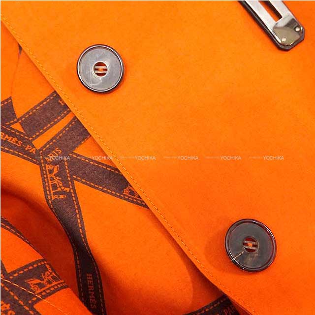[Pre-loved] HERMES Trench coat by Martin Margiela Ladies Bolduc Ribbon Macintosh Kelly belt #SM Orange Cotton100% #SM Silver HW[LIKE NEW][Authentic]