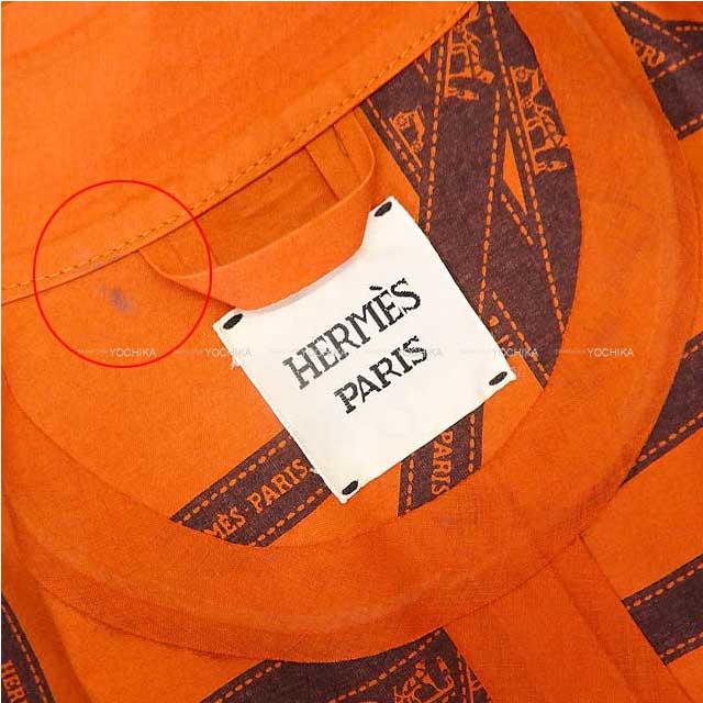 [Pre-loved] HERMES Trench coat by Martin Margiela Ladies Bolduc Ribbon Macintosh Kelly belt #SM Orange Cotton100% #SM Silver HW[LIKE NEW][Authentic]
