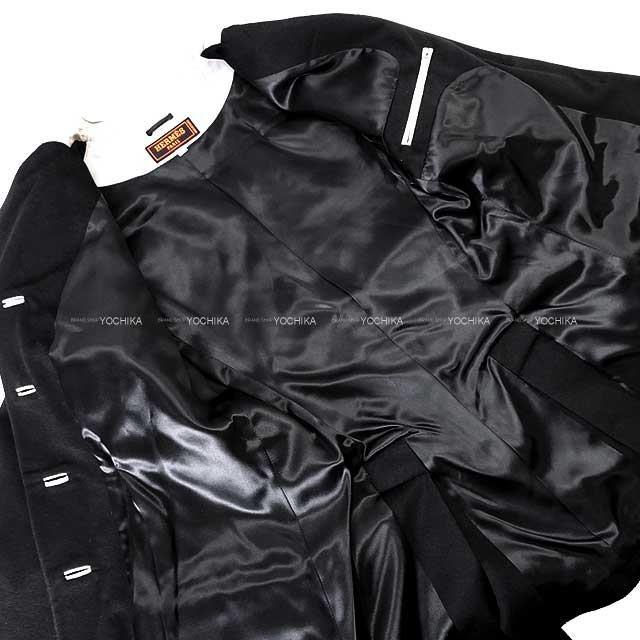 [Pre-loved] HERMES Tailored jacket Ledies Vintage Cashmere Noir (Black)/Blanc (White) Cashmere100% 38[LIKE NEW][Authentic]