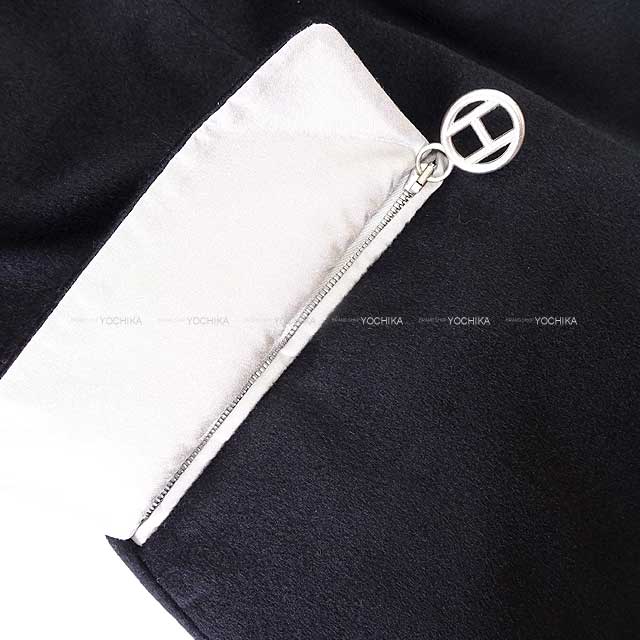 [Pre-loved] HERMES Tailored jacket Ledies Vintage Cashmere Noir (Black)/Blanc (White) Cashmere100% 38[LIKE NEW][Authentic]