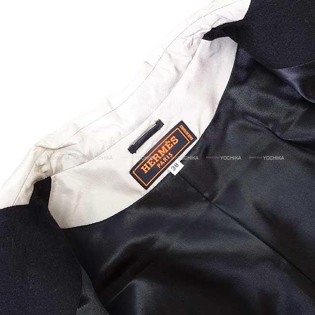 [Pre-loved] HERMES Tailored jacket Ledies Vintage Cashmere Noir (Black)/Blanc (White) Cashmere100% 38[LIKE NEW][Authentic]