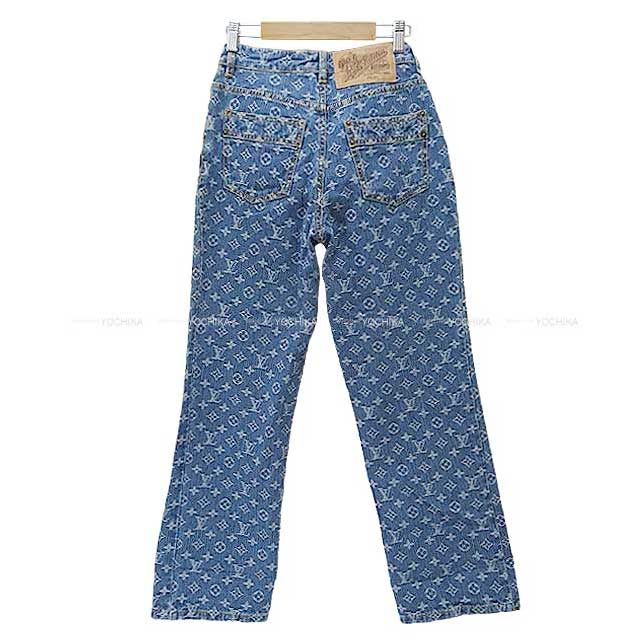 LOUIS VUITTON Denim Pants Ladies patterned jeans Monogram Blue Cotton100% 38 RW0151B WGPA13CF7[EXCELLENT][Authentic]