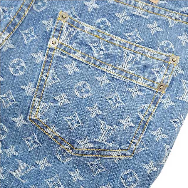 LOUIS VUITTON Denim Pants Ladies patterned jeans Monogram Blue Cotton100% 38 RW0151B WGPA13CF7[EXCELLENT][Authentic]