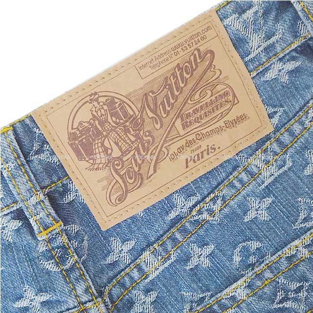 LOUIS VUITTON Denim Pants Ladies patterned jeans Monogram Blue Cotton100% 38 RW0151B WGPA13CF7[EXCELLENT][Authentic]