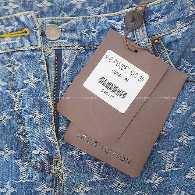 LOUIS VUITTON Denim Pants Ladies patterned jeans Monogram Blue Cotton100% 38 RW0151B WGPA13CF7[EXCELLENT][Authentic]