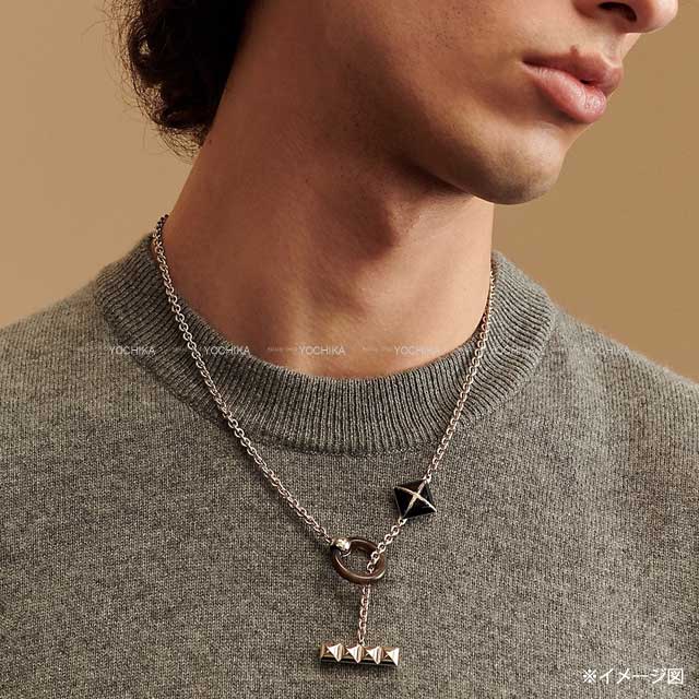 HERMES necklace Pendant Medor XO Collier de Chien Noir (Black) Buffalo Horn/Metal Silver HW[BRAND NEW][Authentic]