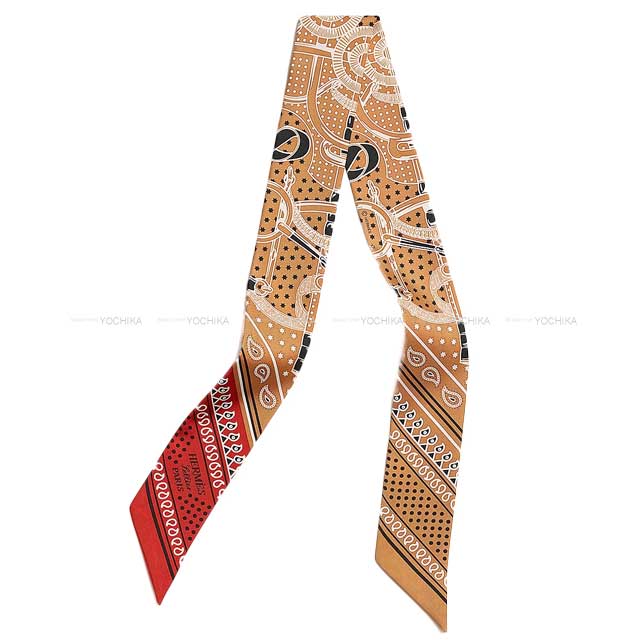 HERMES scarf Twilly Eperon d'Or Bandana Beige dress/Rouge/White Silk100%[BRAND NEW][Authentic]