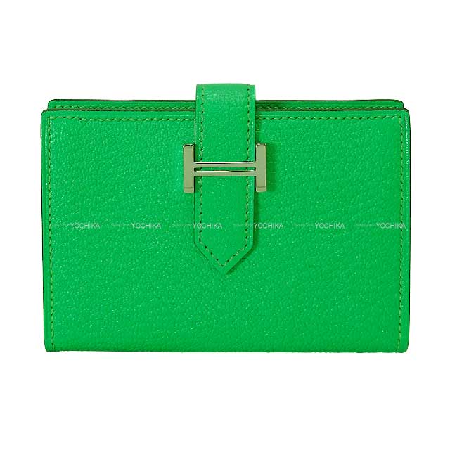 HERMES card holder Bearn Card holder Vert comics Chevre Myzore Silver HW Stamp B[EXCELLENT][Authentic]