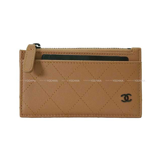 CHANEL card holder Coco mark Matelasse Fragment Coin Dark Beige Calf Skin Black HW AP3823[BRAND NEW][Authentic]