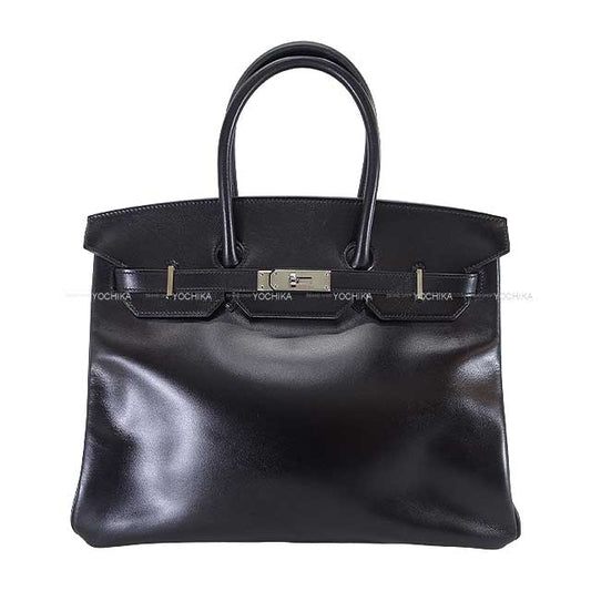 HERMES Handbag Birkin35 Noir (Black) Veau Sikkim Silver HW Stamp □P[EXCELLENT][Authentic]