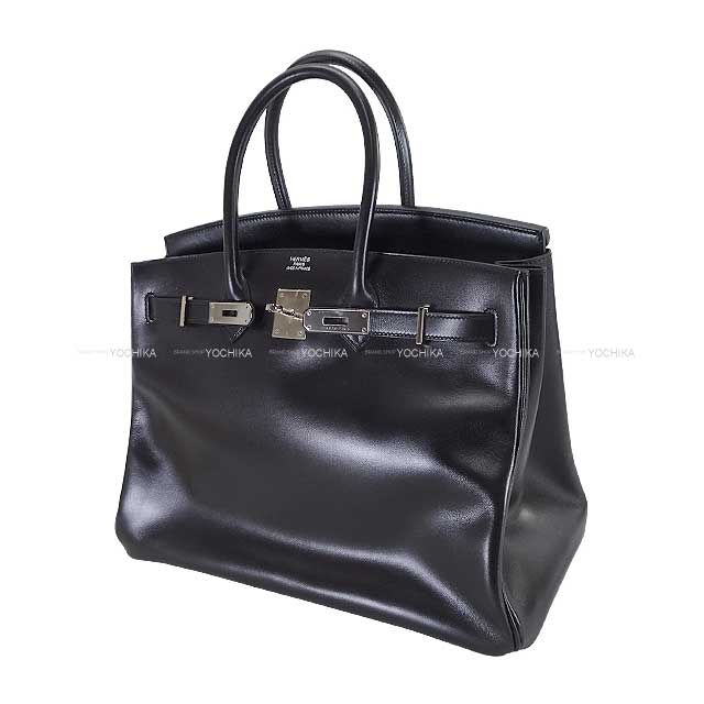 HERMES Handbag Birkin35 Noir (Black) Veau Sikkim Silver HW Stamp □P[EXCELLENT][Authentic]