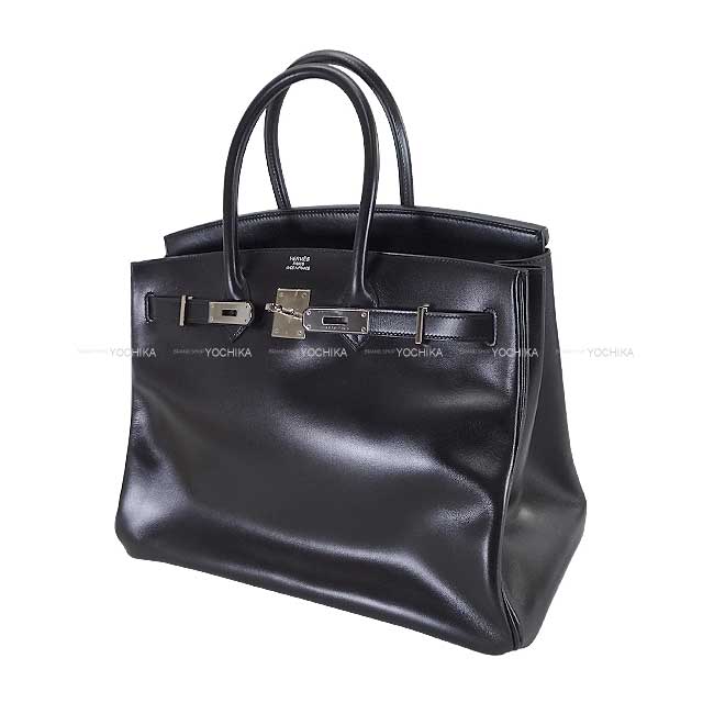 HERMES Handbag Birkin35 Noir (Black) Box Calf Silver HW Stamp □P[EXCELLENT][Authentic]