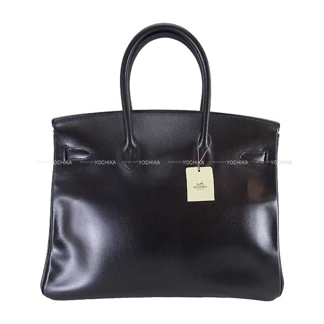 HERMES Handbag Birkin35 Noir (Black) Box Calf Silver HW Stamp □P[EXCELLENT][Authentic]