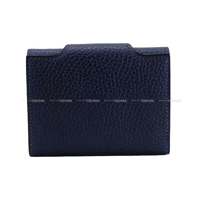 [Pre-loved] HERMES card holder ILIADE Compact Coin Purse Bleu Nuit Vache Gallop de Hermes Silver HW Stamp U[LIKE NEW][Authentic]