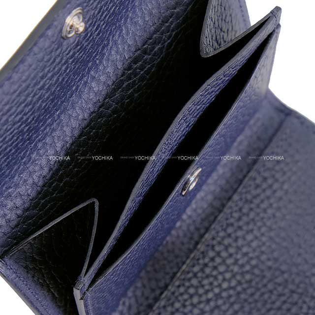 [Pre-loved] HERMES card holder ILIADE Compact Coin Purse Bleu Nuit Vache Gallop de Hermes Silver HW Stamp U[LIKE NEW][Authentic]