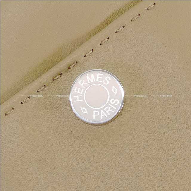 HERMES Pouch Pilo phone case With Clou de Selle Button＆D-ring Beige Marfa/Nata Agneau Milo Silver HW Stamp B[BRAND NEW][Authentic]