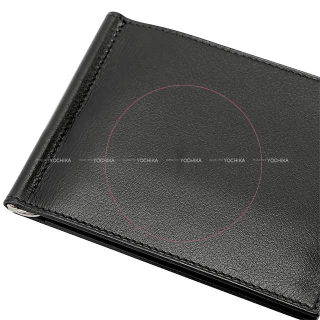 HERMES Bi-fold wallet Bifold billfold wallet with money clip Poker GM Noir (Black) Ever Grain Silver HW Stamp W[EXCELLENT][Authentic]