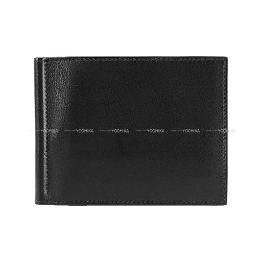 HERMES Bi-fold wallet Bifold billfold wallet with money clip Poker GM Noir (Black) Ever Grain Silver HW Stamp W[EXCELLENT][Authentic]