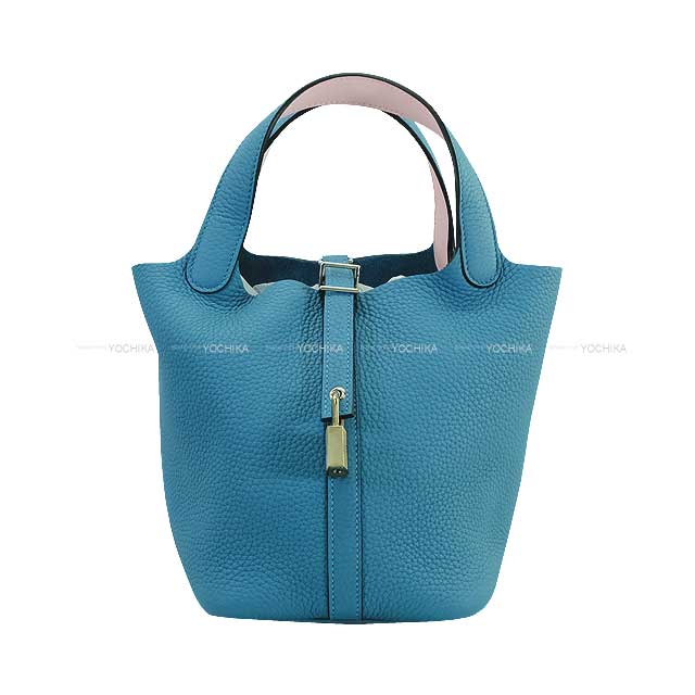 HERMES Handbag Picotin Lock 18 PM Eclat New Bleu Jean/Mauve Pale Taurillon Clemence/Veau Swift Silver HW Stamp W[BRAND NEW][Authentic]