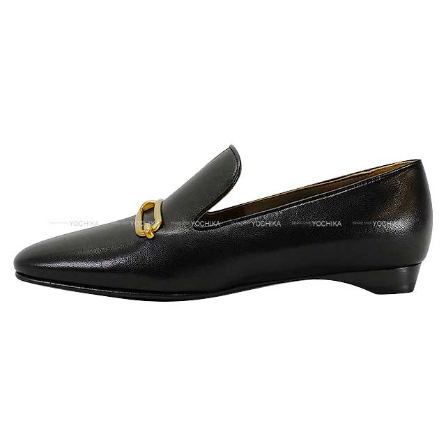 HERMES loafers Moccasin Dalhia Noir (Black) Calf 36 36 Gold HW[EXCELLENT][Authentic]