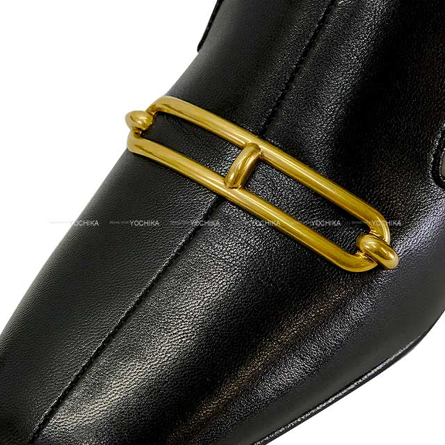 HERMES loafers Moccasin Dalhia Noir (Black) Calf 36 36 Gold HW[EXCELLENT][Authentic]