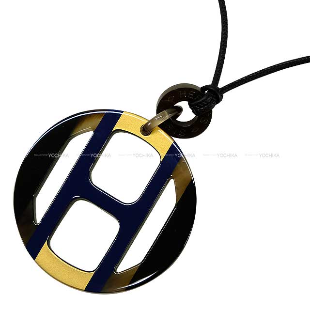 HERMES necklace H Equipe orfèvre Buffalo Horn Silver HW[EXCELLENT][Authentic]