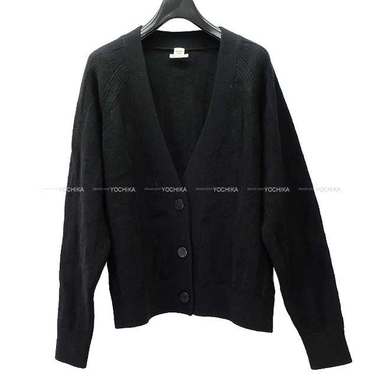 HERMES Cardigan Ladies V neck H motif College Small fit Knit Softer wear #38 Noir (Black) Fur/Nylon/Polyurethane[EXCELLENT][Authentic]