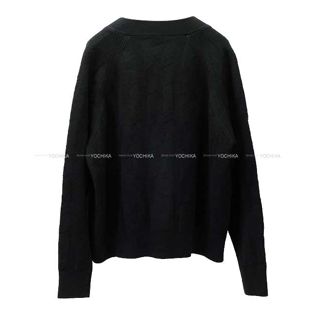 HERMES Cardigan Ladies V neck H motif College Small fit Knit Softer wear #38 Noir (Black) Fur/Nylon/Polyurethane[EXCELLENT][Authentic]