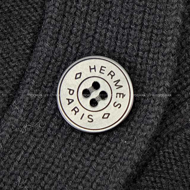 HERMES Cardigan Ladies V neck H motif College Small fit Knit Softer wear #38 Noir (Black) Fur/Nylon/Polyurethane[EXCELLENT][Authentic]