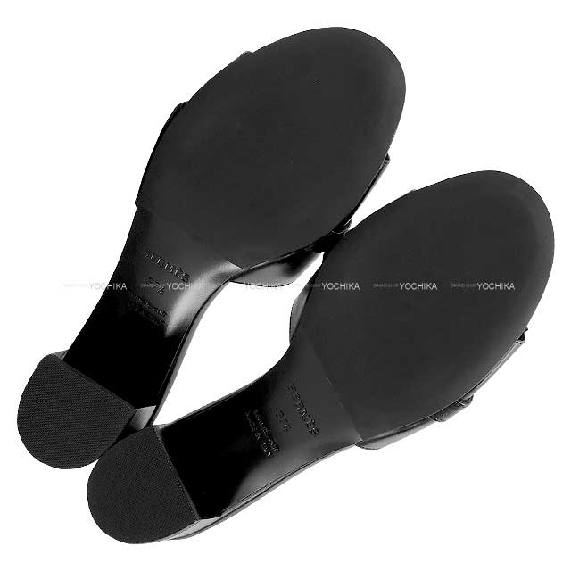 HERMES sandals Gigi50 #37.5 Noir (Black) Calf Silver HW