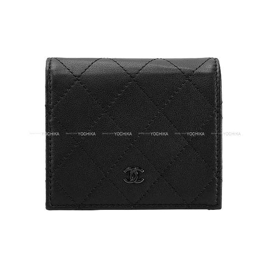 [Pre-loved] CHANEL Bi-fold wallet Matelasse COCO Mark with coin case So black Noir (Black) Calf Black HW AP3817[LIKE NEW][Authentic]