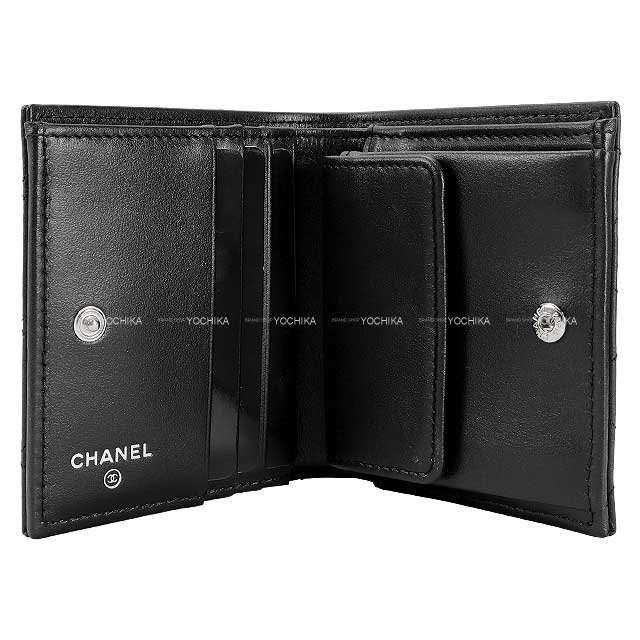 [Pre-loved] CHANEL Bi-fold wallet Matelasse COCO Mark with coin case So black Noir (Black) Calf Black HW AP3817[LIKE NEW][Authentic]