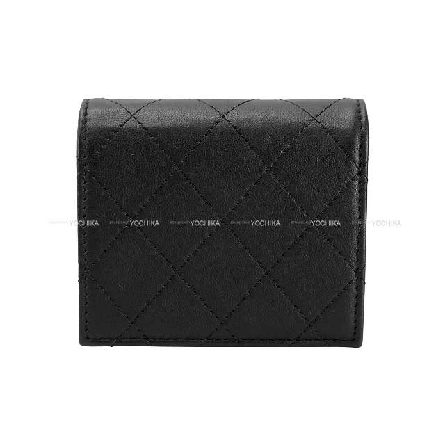 [Pre-loved] CHANEL Bi-fold wallet Matelasse COCO Mark with coin case So black Noir (Black) Calf Black HW AP3817[LIKE NEW][Authentic]