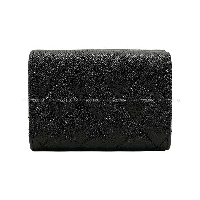 [Pre-loved] CHANEL Tri-fold wallet Matelasse COCO Mark with coin case Noir (Black)/Bordeaux Graind Calf(Caviarskin) Silver HW AP0230[LIKE NEW][Authentic]