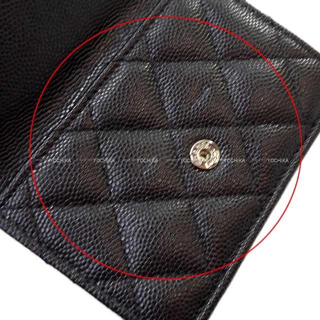 [Pre-loved] CHANEL Tri-fold wallet Matelasse COCO Mark with coin case Noir (Black)/Bordeaux Graind Calf(Caviarskin) Silver HW AP0230[LIKE NEW][Authentic]