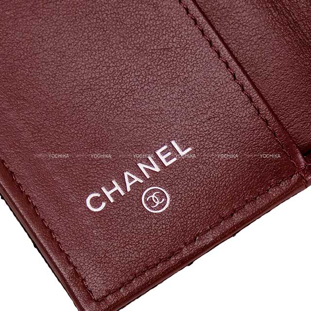 [Pre-loved] CHANEL Tri-fold wallet Matelasse COCO Mark with coin case Noir (Black)/Bordeaux Graind Calf(Caviarskin) Silver HW AP0230[LIKE NEW][Authentic]