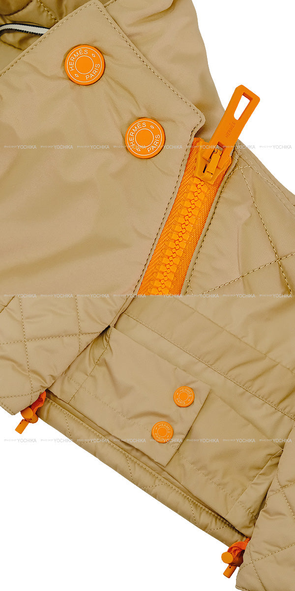 2023 HERMES Blouson Ladies Clou de Selle patch Short Quilting Jacket Beige/Orange Polyester 34 Silver HW[EXCELLENT][Authentic]