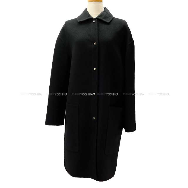 [Pre-loved] 2021 AW HERMES Coat Ladies' Medor Studs Button Long #36 Noir (Black) Cashmere100% 36[LIKE NEW][Authentic]