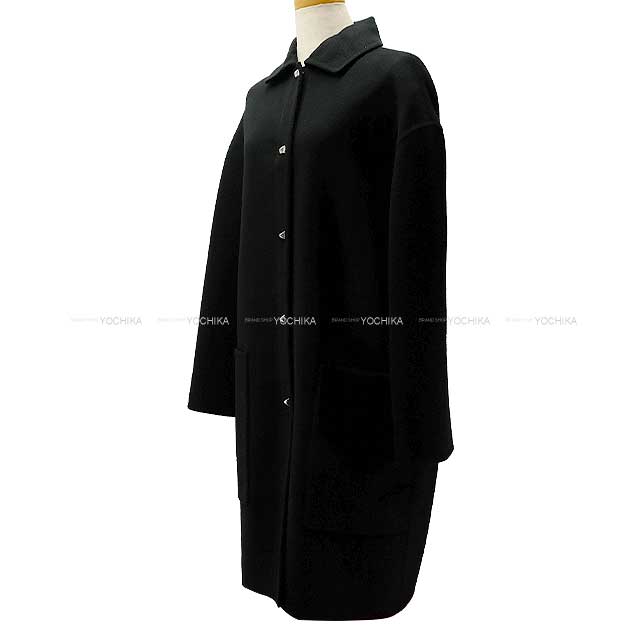 [Pre-loved] 2021 AW HERMES Coat Ladies' Medor Studs Button Long #36 Noir (Black) Cashmere100% 36[LIKE NEW][Authentic]