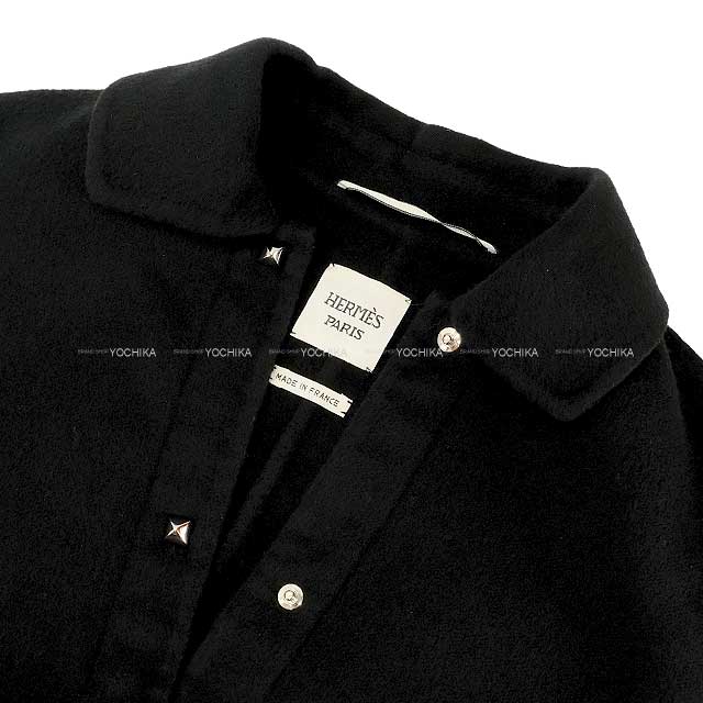 [Pre-loved] 2021 AW HERMES Coat Ladies' Medor Studs Button Long #36 Noir (Black) Cashmere100% 36[LIKE NEW][Authentic]