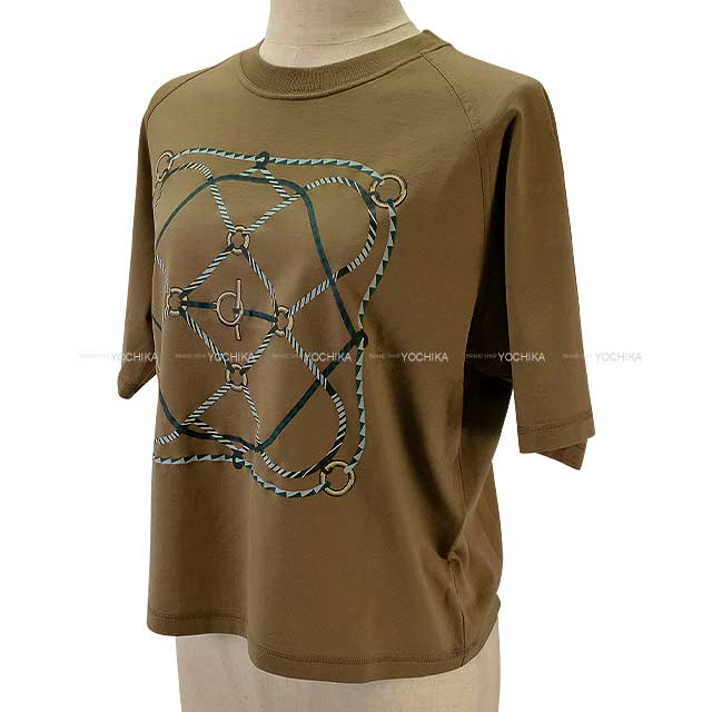 HERMES Short sleeve t shirt Figure Artistique #38 Kaki Cotton100% 38[BRAND NEW][Authentic]