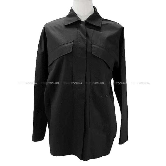 [Pre-loved] HERMES Long sleeve shirt Button Caleche Logo embroidery #34 Noir (Black) Cotton100% 34[LIKE NEW][Authentic]