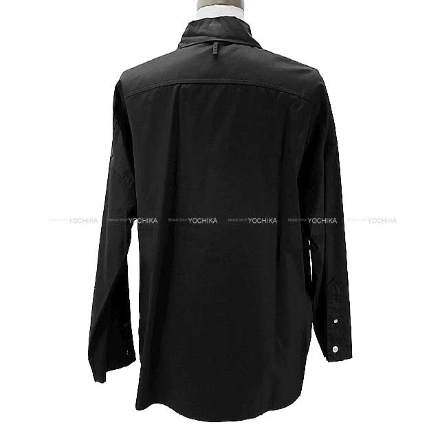 [Pre-loved] HERMES Long sleeve shirt Button Caleche Logo embroidery #34 Noir (Black) Cotton100% #34[LIKE NEW][Authentic]