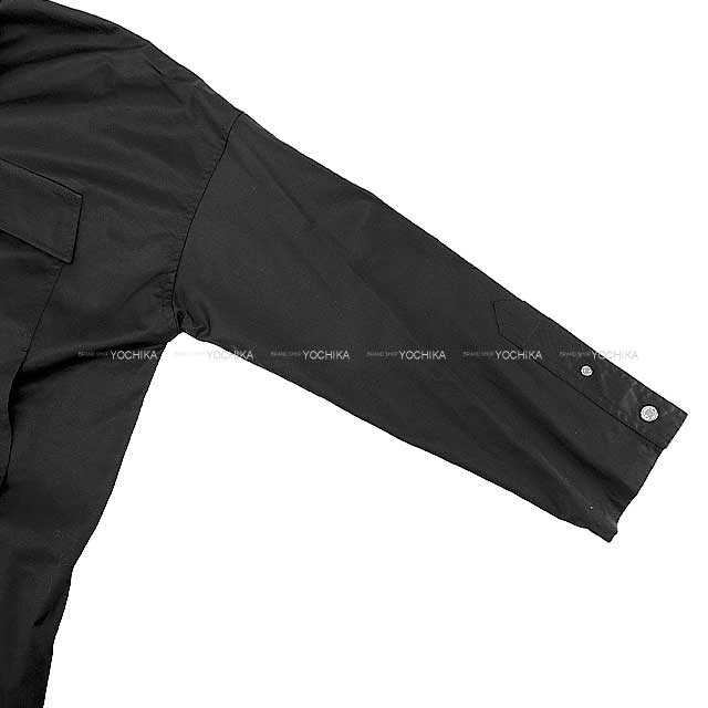 [Pre-loved] HERMES Long sleeve shirt Button Caleche Logo embroidery #34 Noir (Black) Cotton100% #34[LIKE NEW][Authentic]