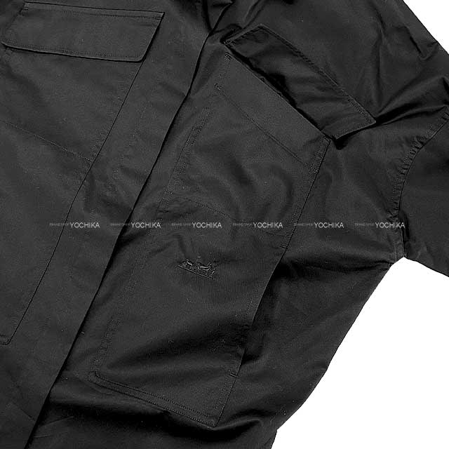 [Pre-loved] HERMES Long sleeve shirt Button Caleche Logo embroidery #34 Noir (Black) Cotton100% #34[LIKE NEW][Authentic]