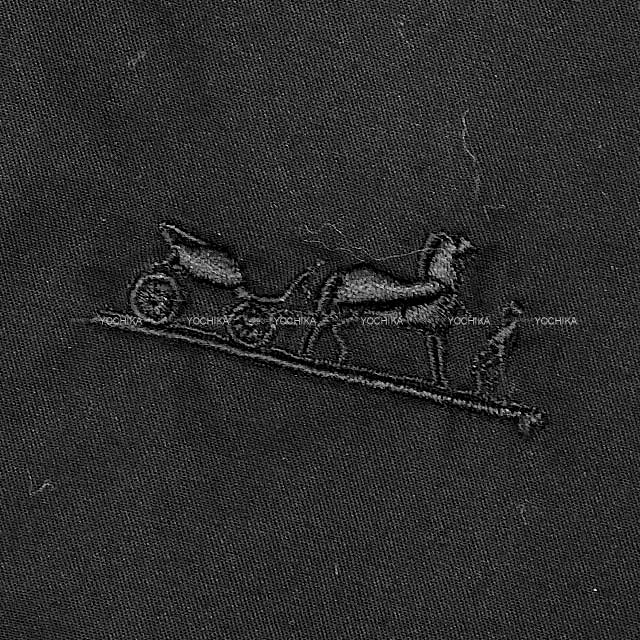 [Pre-loved] HERMES Long sleeve shirt Button Caleche Logo embroidery #34 Noir (Black) Cotton100% #34[LIKE NEW][Authentic]