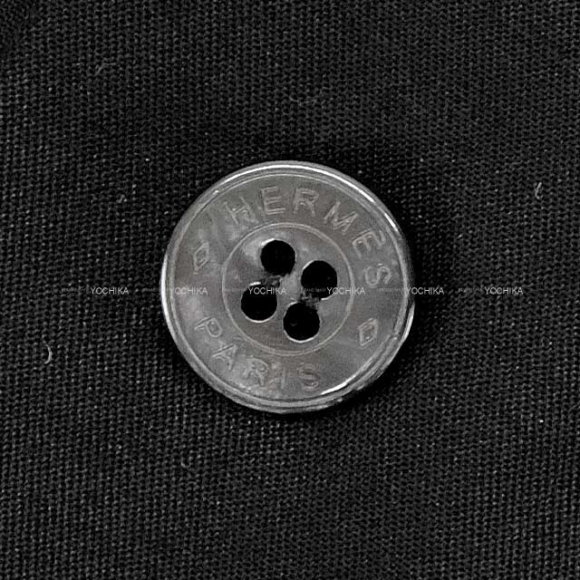 [Pre-loved] HERMES Long sleeve shirt Button Caleche Logo embroidery #34 Noir (Black) Cotton100% #34[LIKE NEW][Authentic]